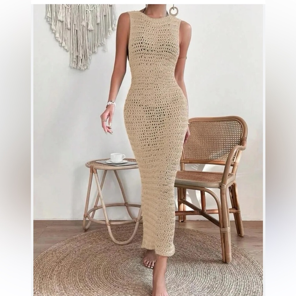 Tan Ribbed Pencil Maxi Skirt Resort Wear
